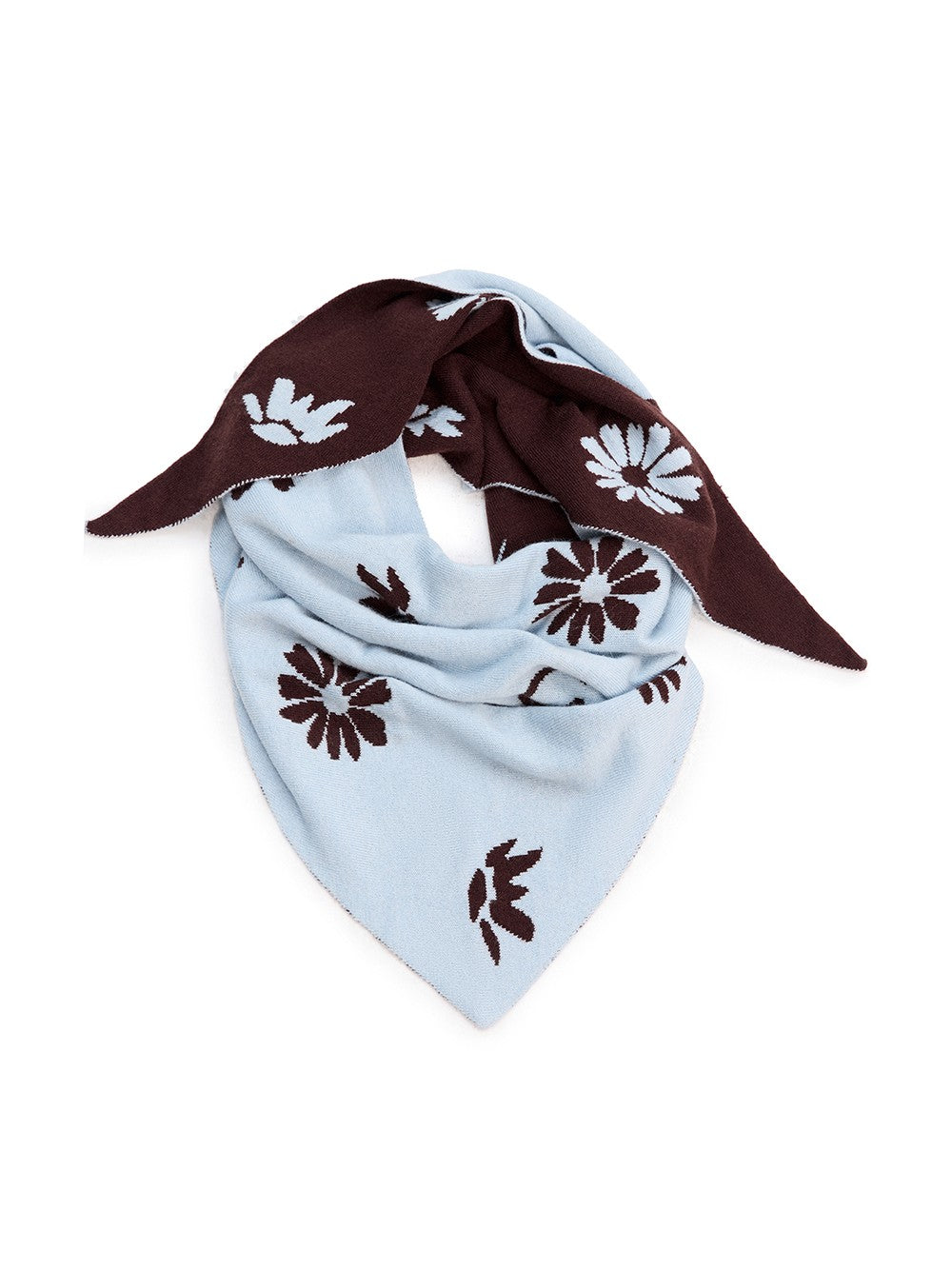 Reversible wool-cashmere headscarf with floral pattern, folded