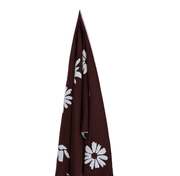 Wool-cashmere headscarf, brown side with floral pattern