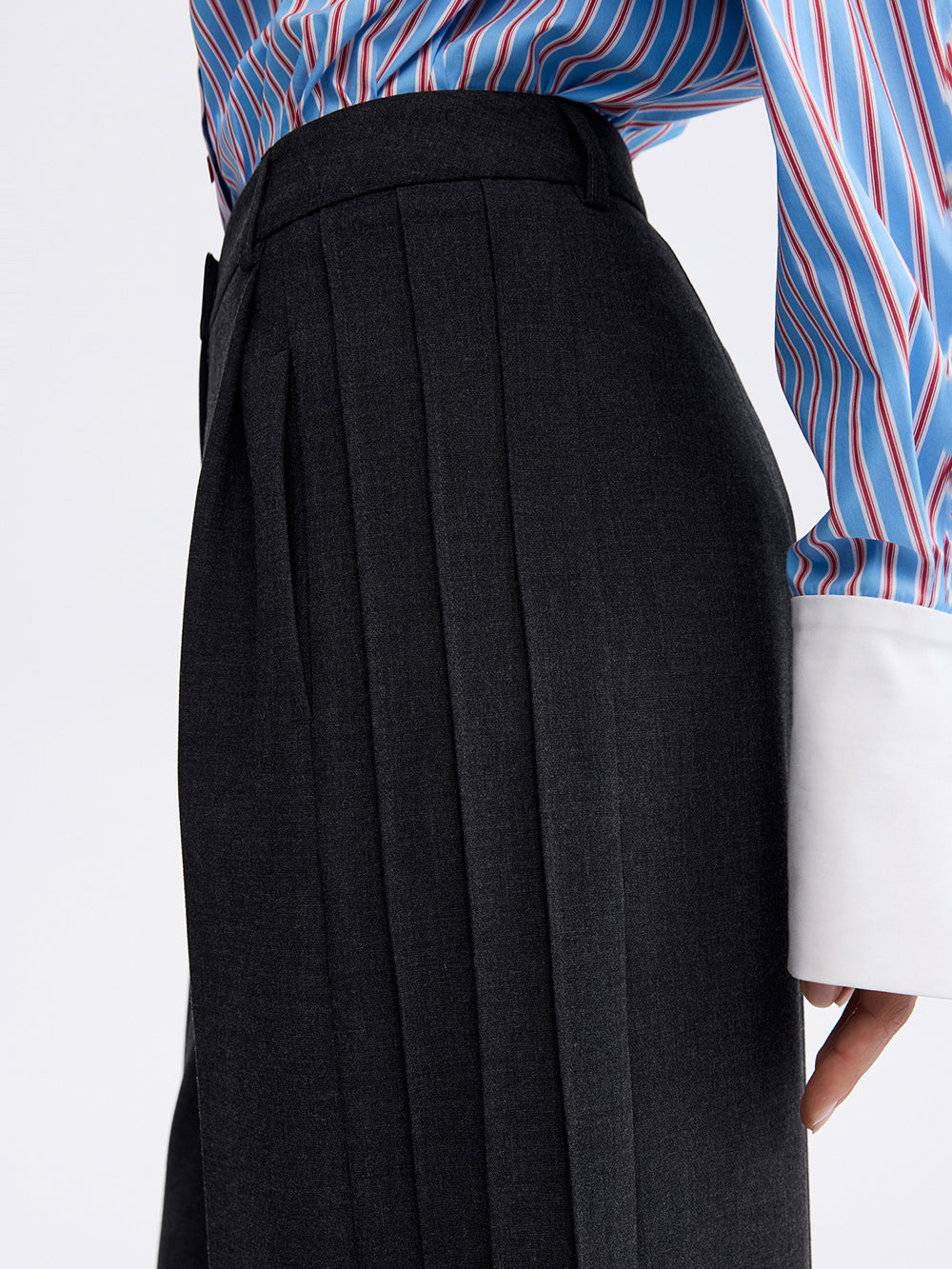 PRAS relief palazzo trousers in dark grey, pleat detail