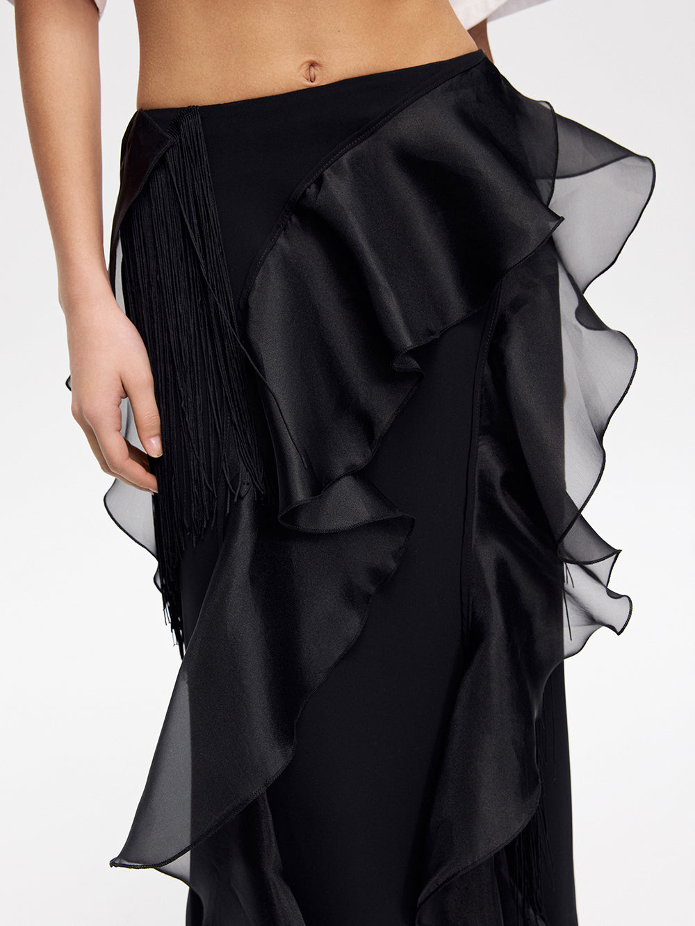 Ruffle & Fringe Maxi Skirt