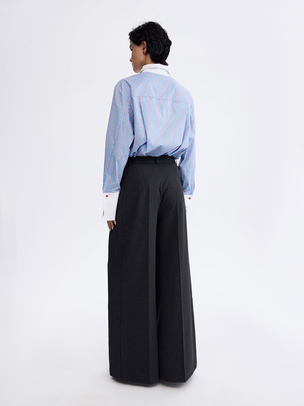 PRAS relief palazzo trousers in dark grey, back
