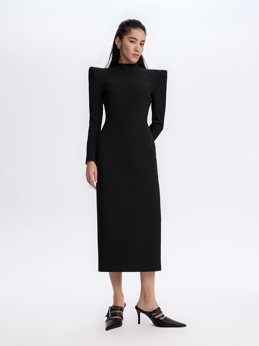 PRAS sheer back sheath dress, front, full length